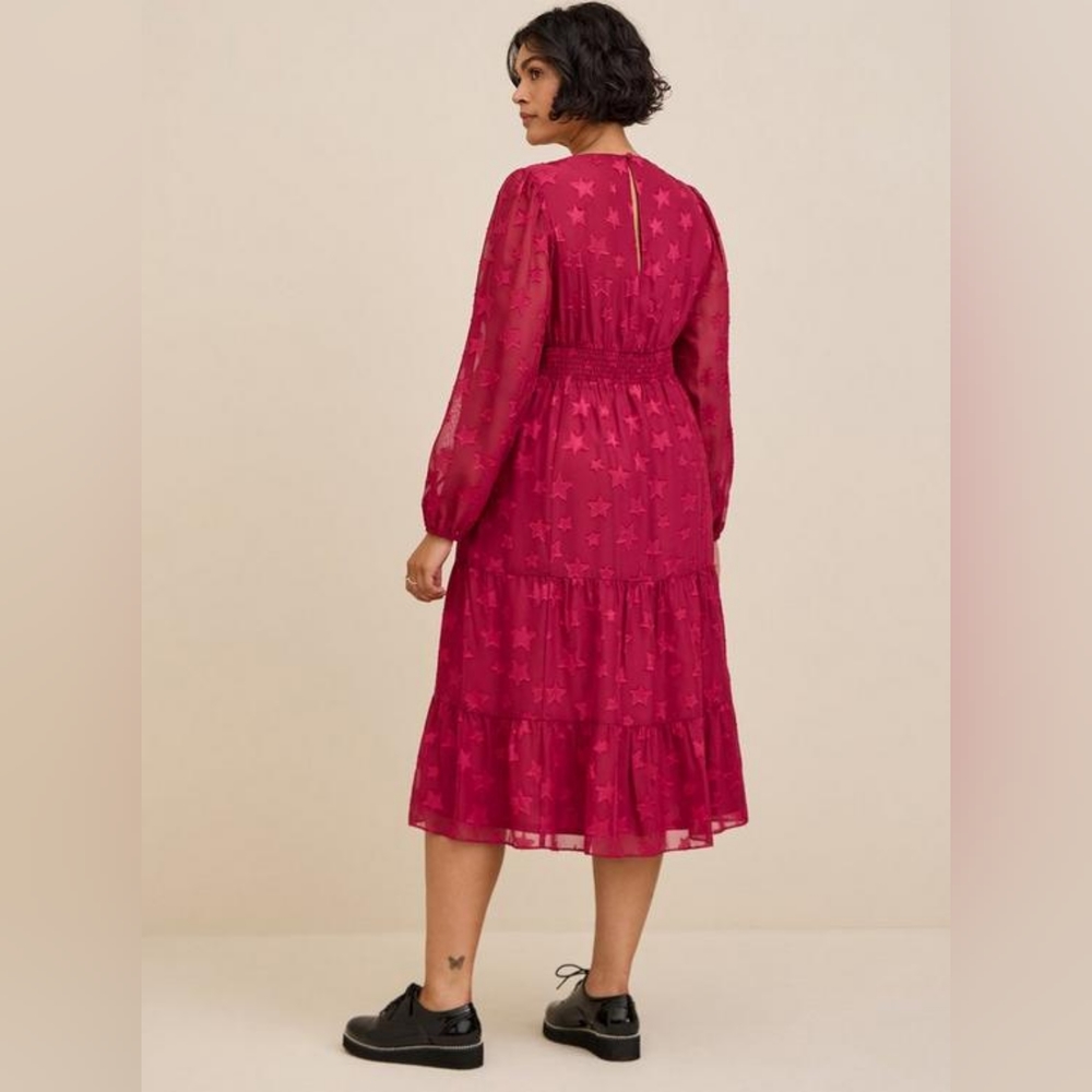NWT Torrid Midi Clip Dot Chiffon Tiered Dress - Picture 4 of 6